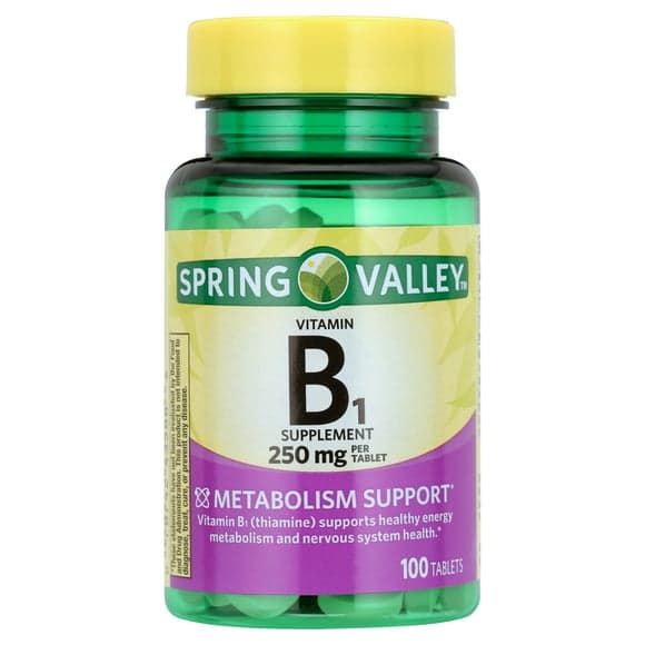Supplément De Vitamine B1 SPRING VALLEY, Pour Le Bon Fonctionnement du Métabolisme, 100 Comprimés
